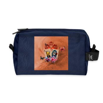 Spielkarten Herzkönig und Schwertkönigin - Recycelte Kulturtasche - Navy - Vorne