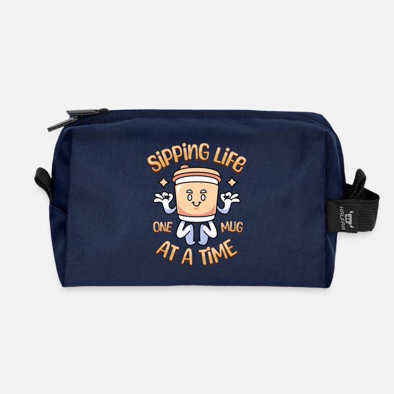 Schlürfen des Lebens Lustiger Kawaii-Kaffee - Recycelte Kulturtasche - Navy