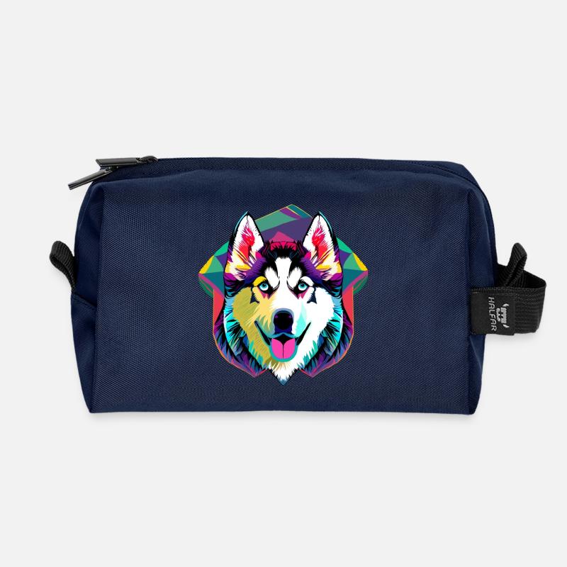 Farbenfroher Husky - Recycelte Kulturtasche - Navy