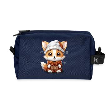Fuchs Weihnachts Design - Kawaii Style - Recycelte Kulturtasche - Navy - Vorne