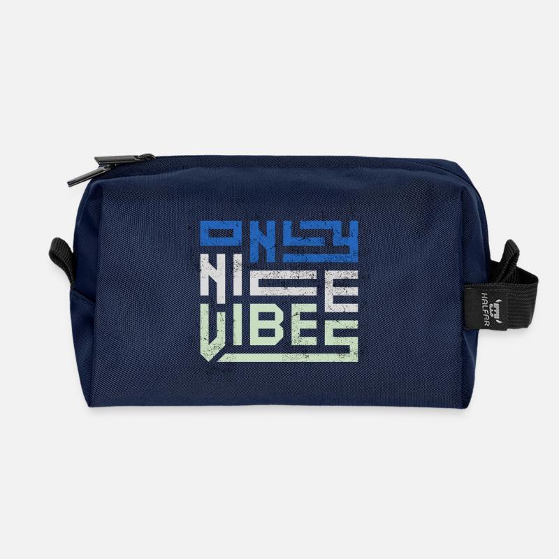Only Nice Vibes Distressed Typography - Recycled Toiletry Zip Bag - navy