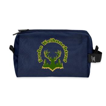 Frohe Weihnachten Silhouette Hirsch Wald grün gold - Recycelte Kulturtasche - Navy - Vorne