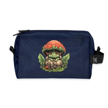 Little Mushroom Creature Forest Fantasy Mushroom Shirt - Recycled Toiletry Zip Bag - navy - Front