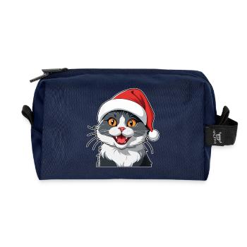 Chat Noël - Trousse de toilette en tissu recyclé - marine - Devant