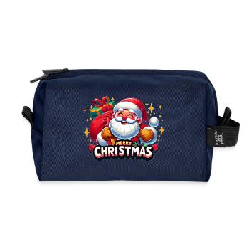 Merry Christmas - Santa Illustration - Recycled Toiletry Zip Bag - navy - Front