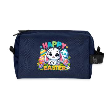 Happy Easter - Easter Bunny Illustration - Recycled Toiletry Zip Bag - navy - Front