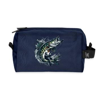 Fishing Pike Gift - Recycled Toiletry Zip Bag - navy - Front