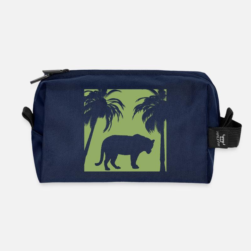 Grüner Dschungel und Katzensilhouette - Recycelte Kulturtasche - Navy