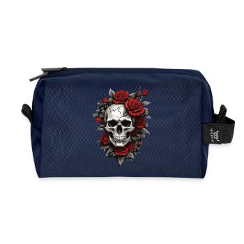 Schädel mit roten Rosen - Recycelte Kulturtasche - Navy - Vorne