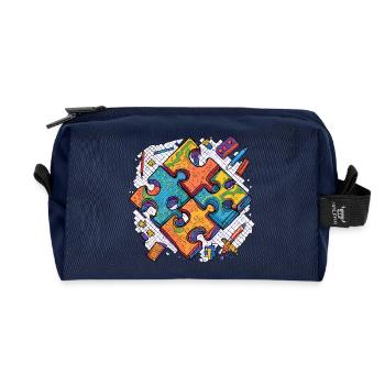 Jigsaw puzzle on white background - Recycled Toiletry Zip Bag - navy - Front