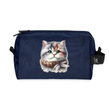 Cute Cat - Recycled Toiletry Zip Bag - navy - Front