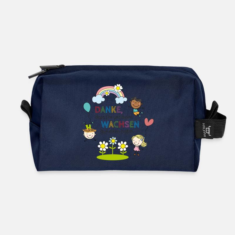 Dankesspruch Kita 1 | Kinder - Regenbogen - Blumen - Recycelte Kulturtasche - Navy