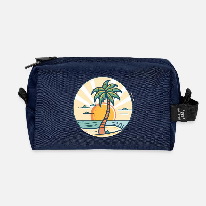 Sonnenuntergangs Palmeninsel - Recycelte Kulturtasche - Navy