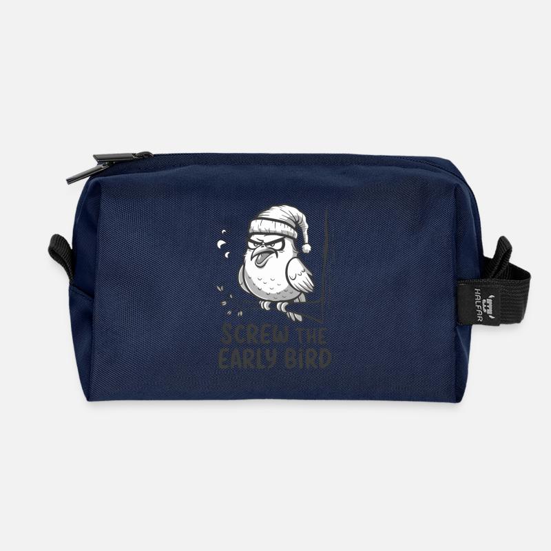 Der frühe Vogel kann mich mal - Recycelte Kulturtasche - Navy