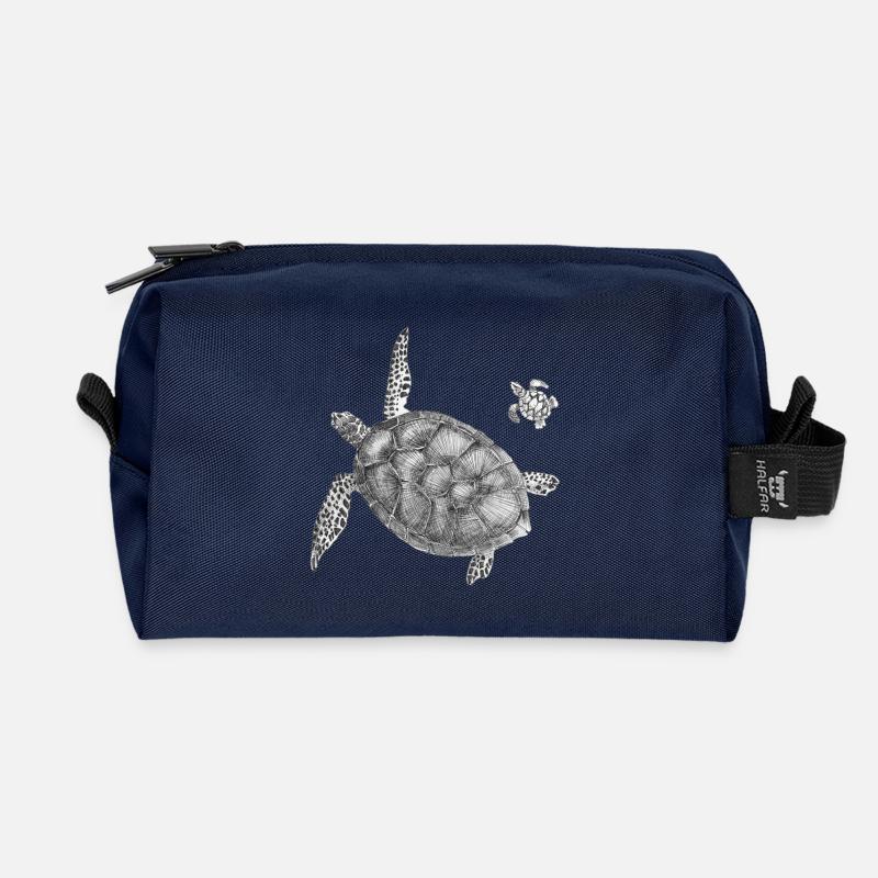 Seaturtle Poster - Recycled Toiletry Zip Bag - navy