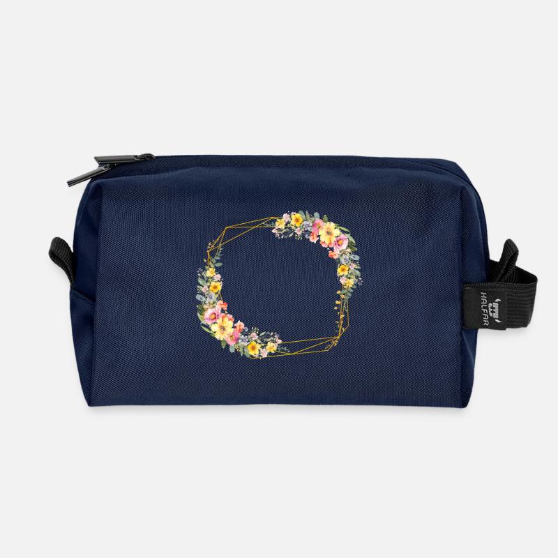 Floral, bunt, geometrisch, personalisierbar - Recycelte Kulturtasche - Navy