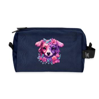 Motif floral chien aux couleurs pastel - Trousse de toilette en tissu recyclé - marine - Devant