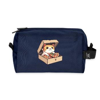 Chat à l’intérieur d’une boîte à pizza tenant une tranche de pizza - Trousse de toilette en tissu recyclé - marine - Devant