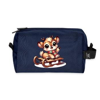 Cute reindeer design on a sleigh - Recycled Toiletry Zip Bag - navy - Front