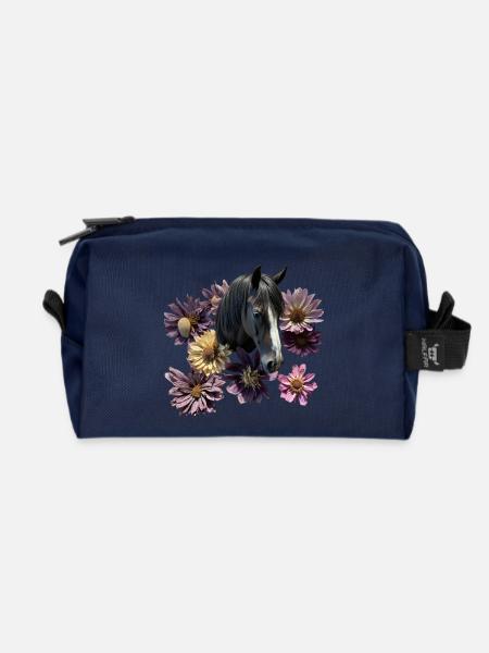 Pferdekopf Flower - Recycelte Kulturtasche - Navy