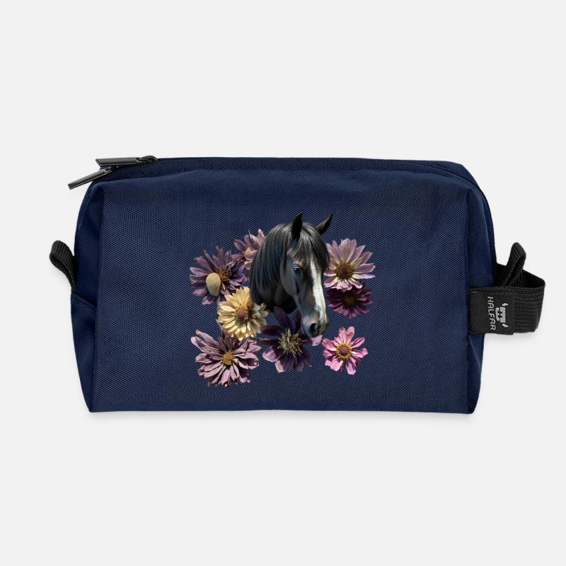 Pferdekopf Flower - Recycelte Kulturtasche - Navy