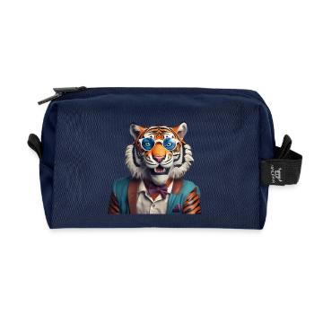 Tigre sophistiqué avec lunettes de soleil bleues - Trousse de toilette en tissu recyclé - marine - Devant