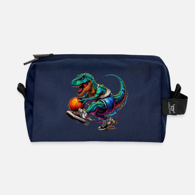 SSW34 Dino mit Basketball - Recycelte Kulturtasche - Navy