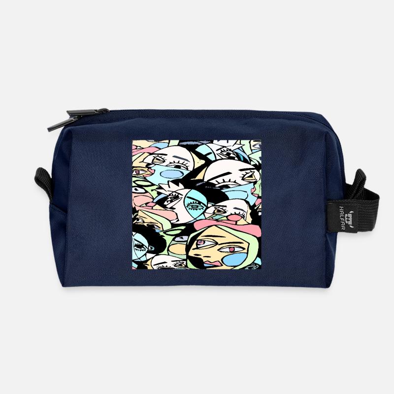 Crazy faces - Recycled Toiletry Zip Bag - navy