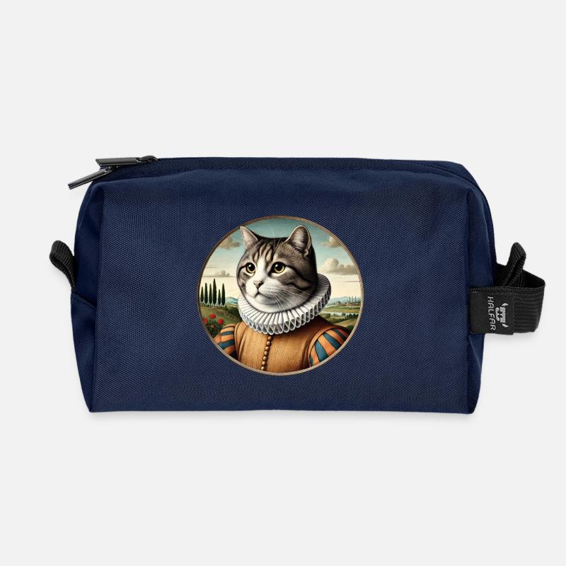 Grau getigerter Kater in einem Renaissancekostüm - Recycelte Kulturtasche - Navy