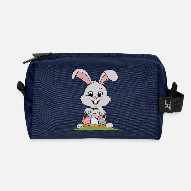 Cute Easter Rabbit - Recycled Toiletry Zip Bag - navy
