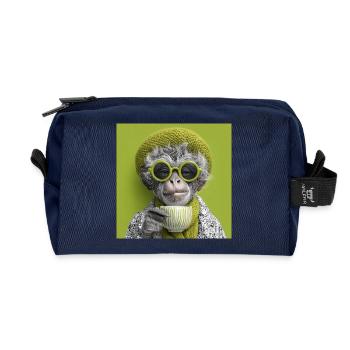 Stylisher Affe mit Sonennbrille und Kaffeetasse - Recycelte Kulturtasche - Navy - Vorne