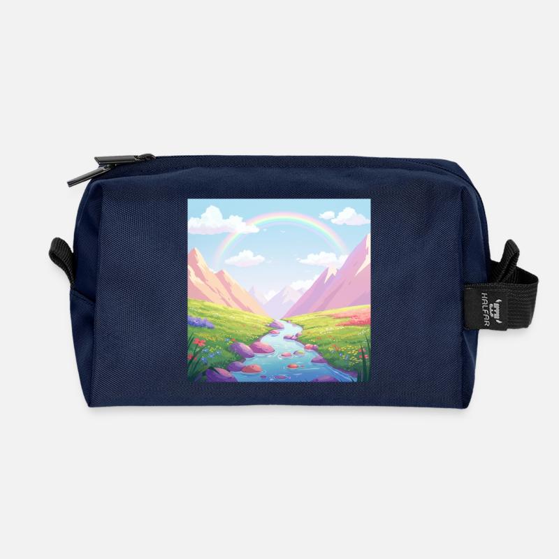 Naturtraum: Regenbogen im Gebirge - Recycelte Kulturtasche - Navy