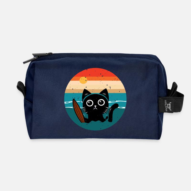 Surfende Katze - Recycelte Kulturtasche - Navy