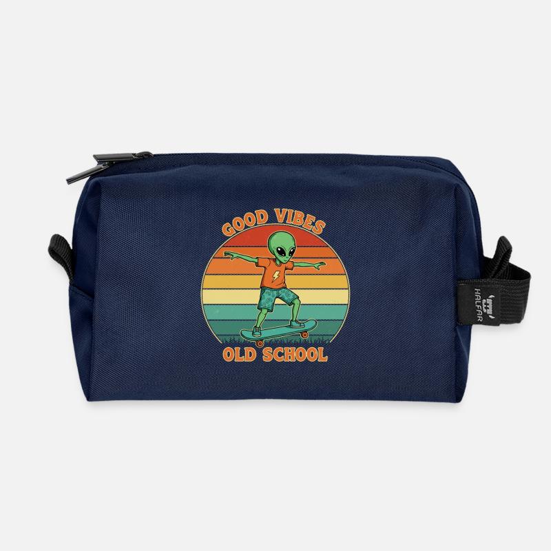 Retro Alien Skater - Recycelte Kulturtasche - Navy