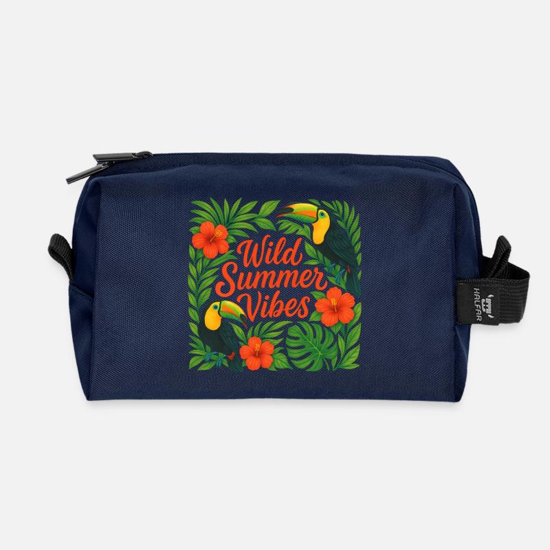 Wild Summer Vibes Tropical Toucans - Recycled Toiletry Zip Bag - navy