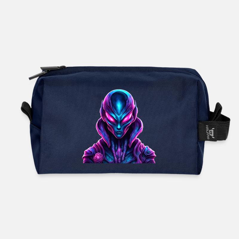Futuristische Alien-Ästhetik in Neonfarben - Recycelte Kulturtasche - Navy