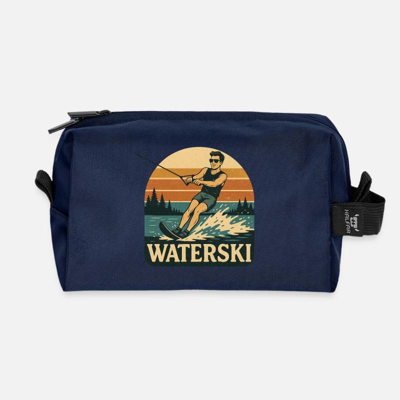 Wasserski Abenteuer Illustration - Recycelte Kulturtasche - Navy