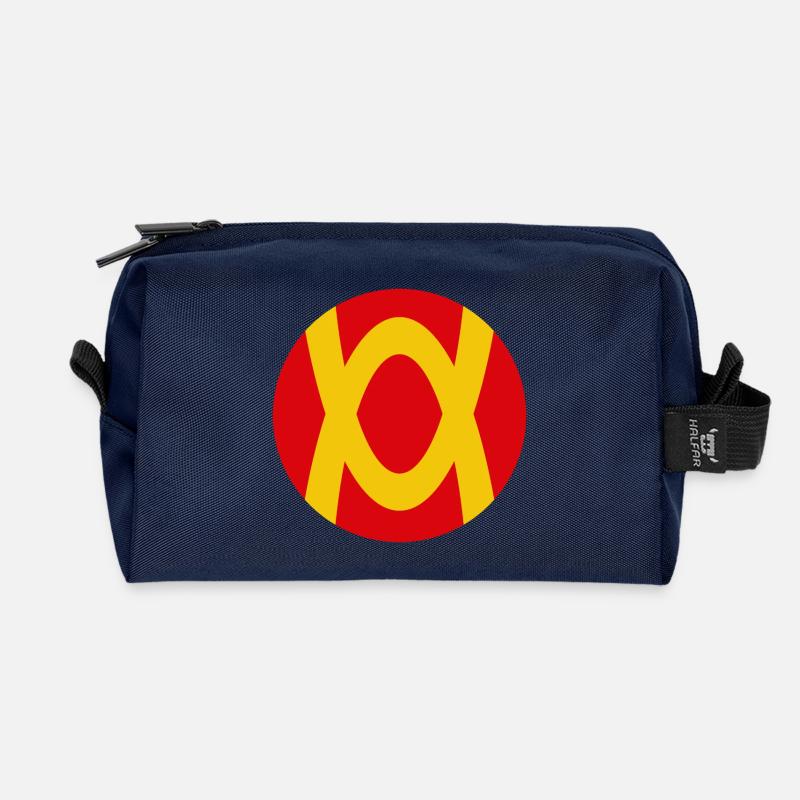 Abstraktes Farbenspiel mit Rot-Gelb Kontrast - Recycelte Kulturtasche - Navy
