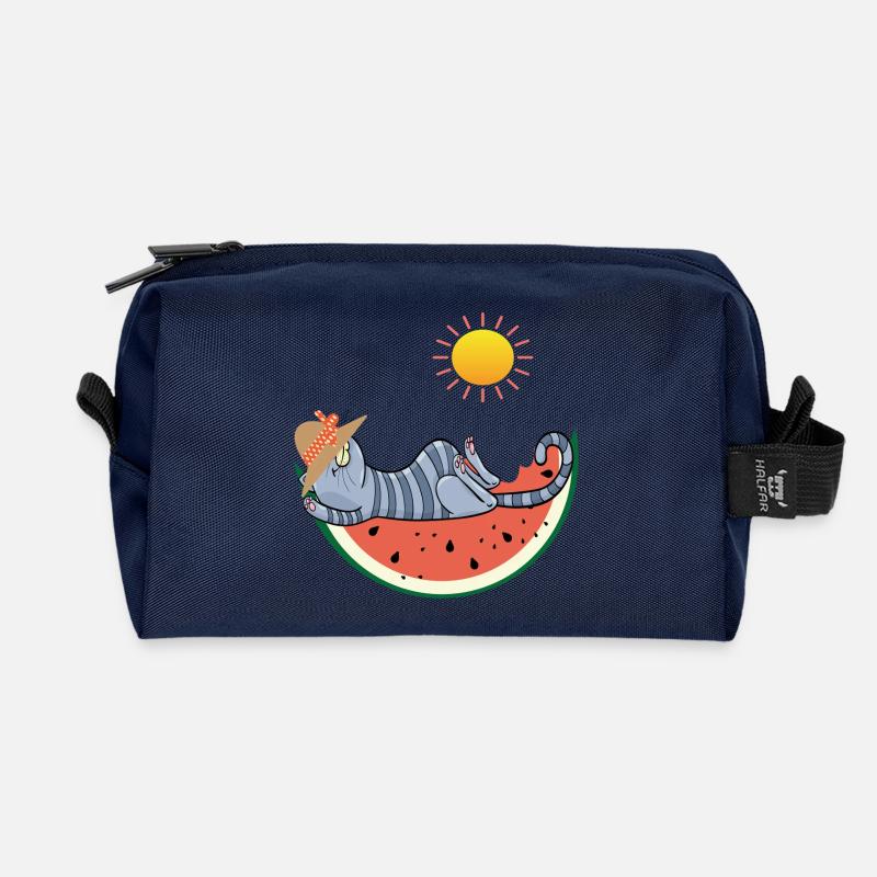 Katze mit Melone im Sonnenschein - Recycelte Kulturtasche - Navy