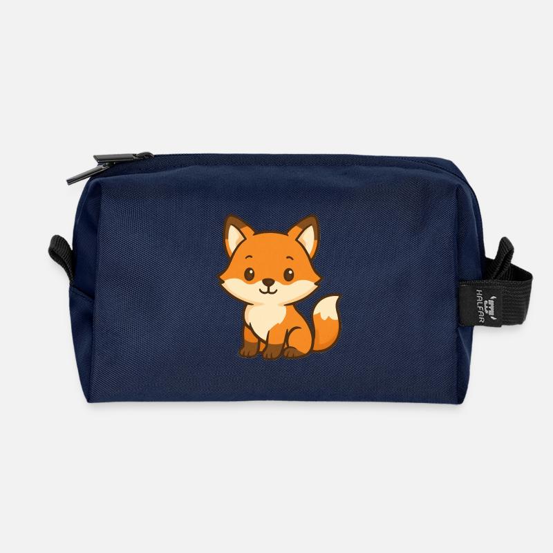 Cute fox bear children's design - Recycled Toiletry Zip Bag - navy