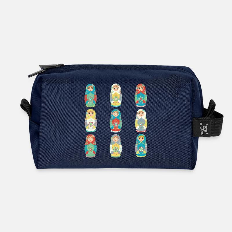 Bunte RussischMatroschka Figuren - Recycelte Kulturtasche - Navy