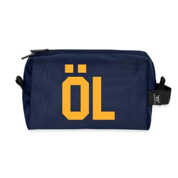 Powerful digital typographic design - Recycled Toiletry Zip Bag - navy - Front