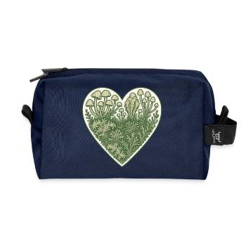 Mushroom Heart Botanical Illustration - Recycled Toiletry Zip Bag - navy - Front