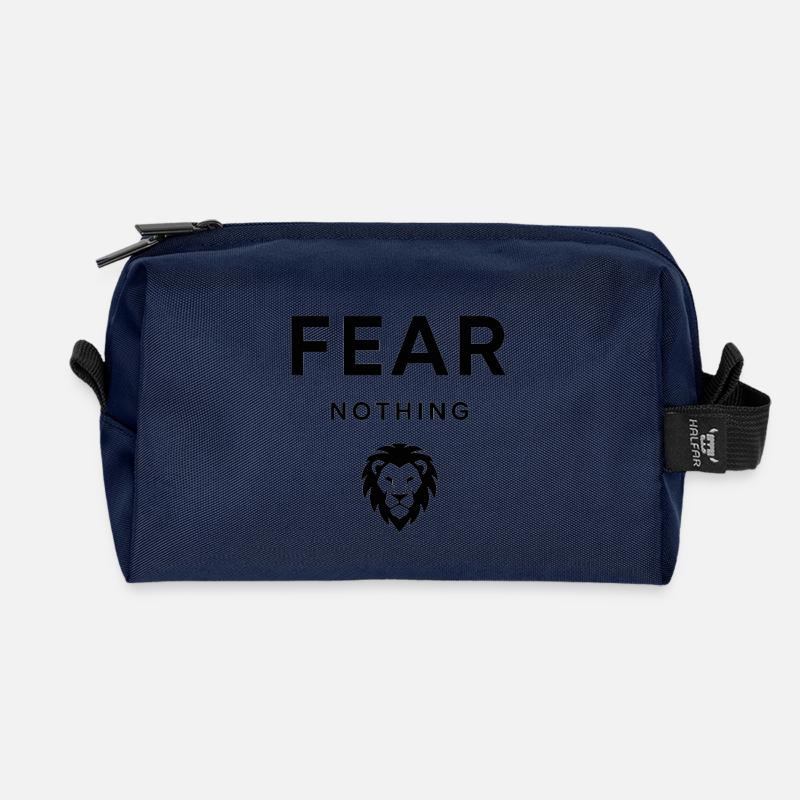Fear Nothing Bold Lion Design - Recycled Toiletry Zip Bag - navy