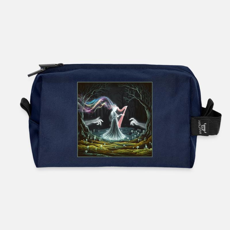 Conception de la sorcière de la harpe de la forêt enchantée - Trousse de toilette en tissu recyclé - marine