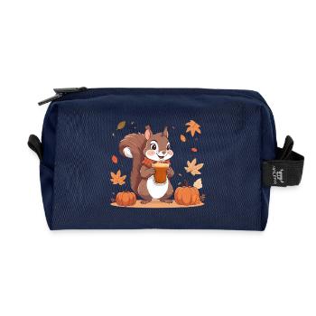 Süßes Eichhörnchen mit Pumpkin spice Latte Herbst  - Recycelte Kulturtasche - Navy - Vorne