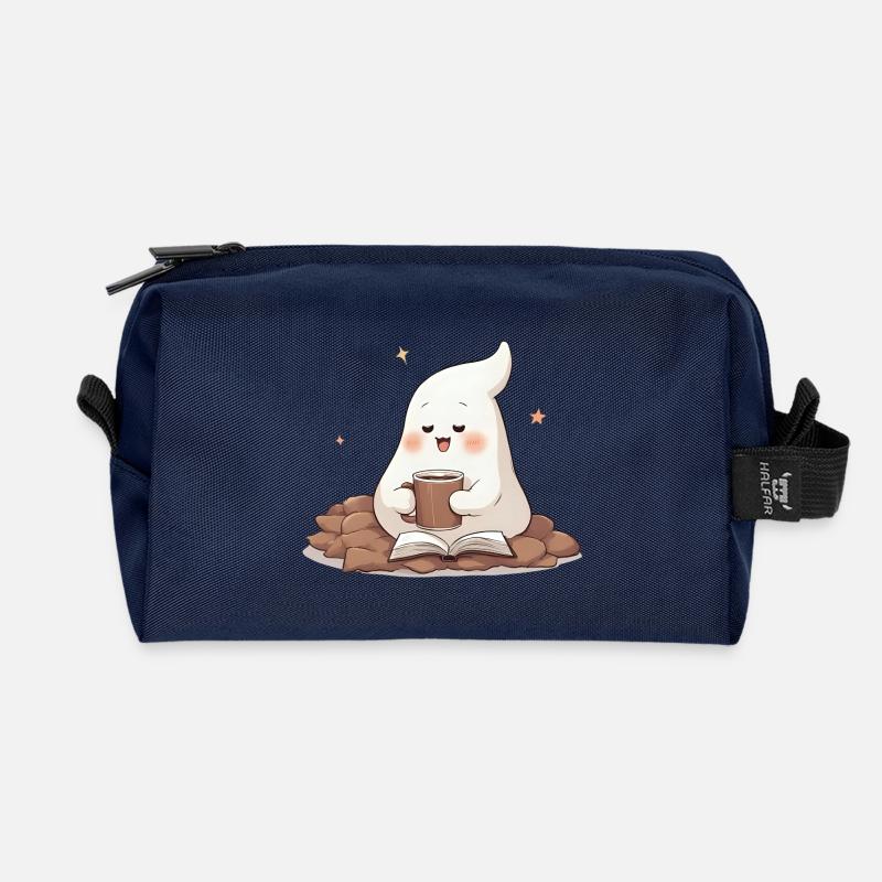 Kawaii Geist – Cozy Coffee & Books - Recycelte Kulturtasche - Navy