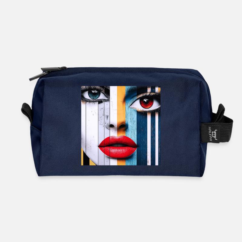 Farbenfrohes und ausdrucksstarkes Porträt - Recycelte Kulturtasche - Navy