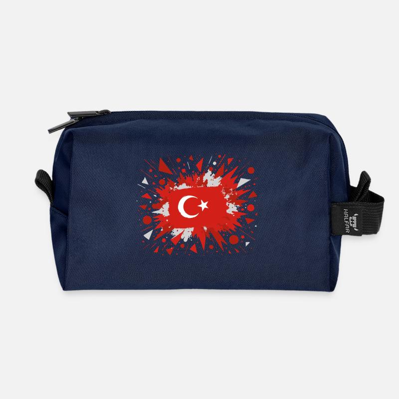 Türkische Flagge mit Artistic Splash Rain - Recycelte Kulturtasche - Navy