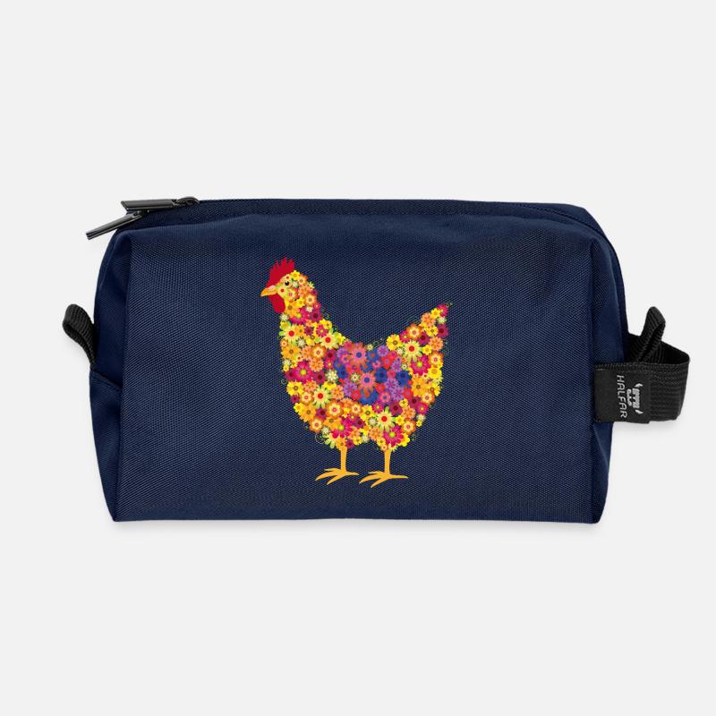 Blumenhuhn Bunt Farbenspiel - Recycelte Kulturtasche - Navy